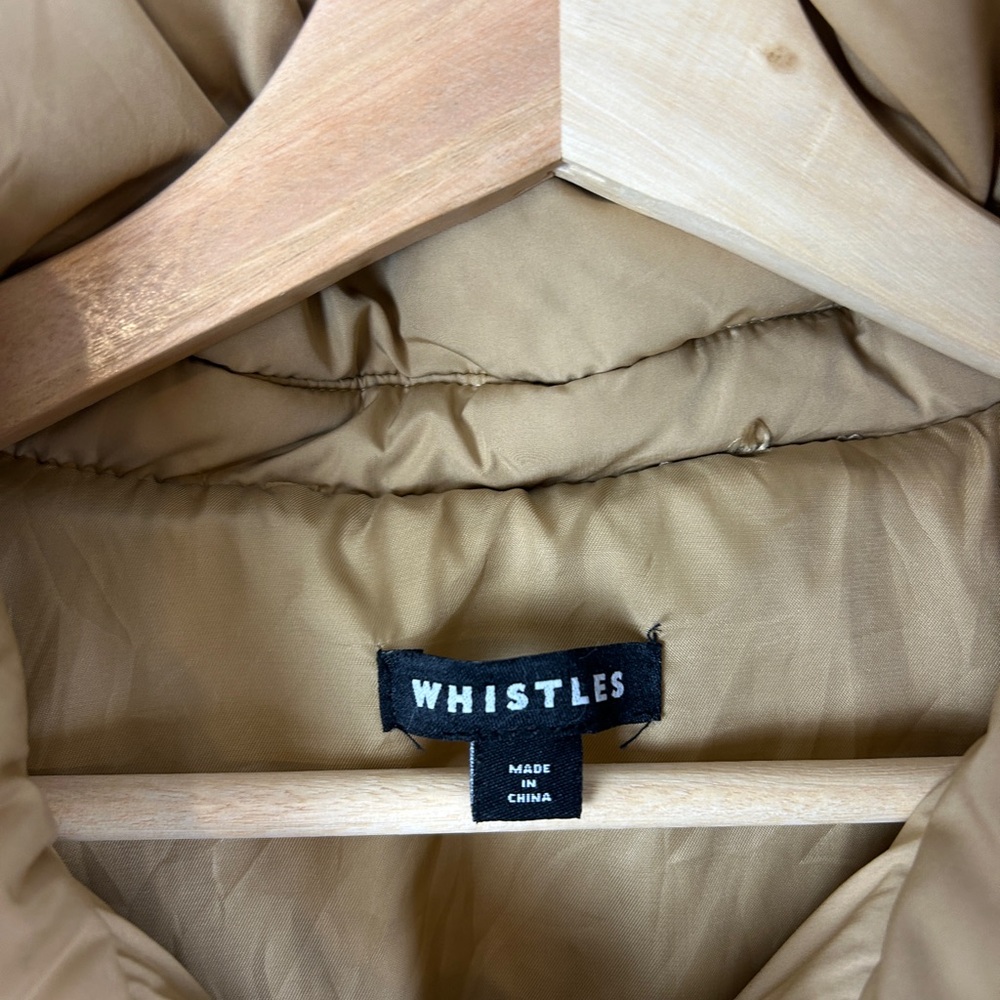 WHISTLES Camel Wren Puffer Coat Women's Medium Collar Neutral Tan Quilted Pocket - Picture 6 of 7
